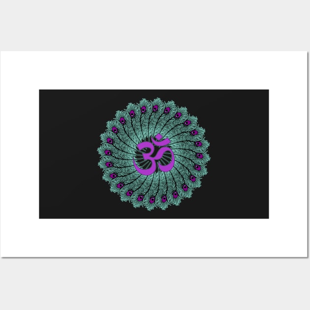 Yoga Om symbol Aum Peacock Feather Mandala Wall Art by Redmanrooster